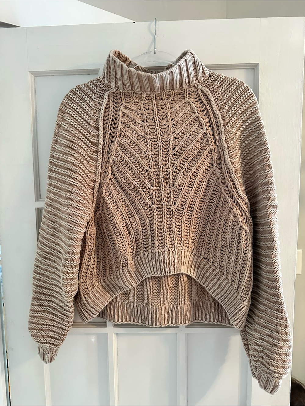 Free People Beige Cable Knit Turtleneck Sweater